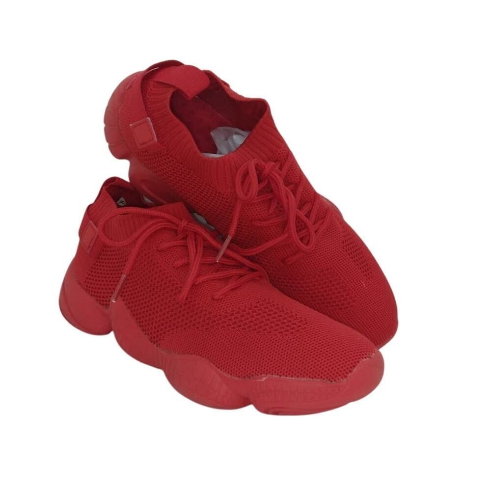 FASHION Red Knit Women's Triple Red Lace-up Sneakers - Size: 8
